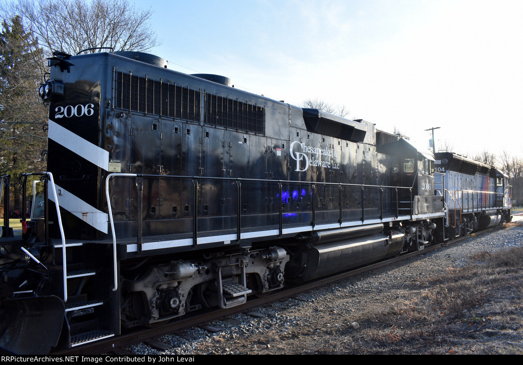 Rear side views of Chesapeake & Delaware GP38-2 # 2006 and NJT GP40PH-2 # 4104